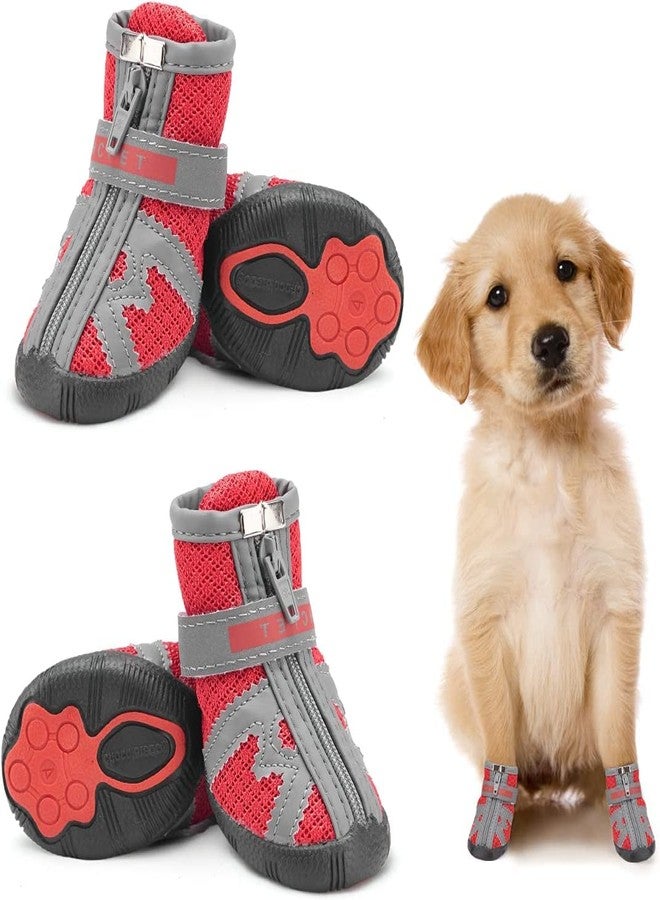PETANGEL Boots for Hot Pavement Hardwood Floor, Breathable Shoes for Small Medium Dogs With Reflective & Adjustable Strap Zipper, Antislip Paw Protection Booties (Size: 4) - Image 1